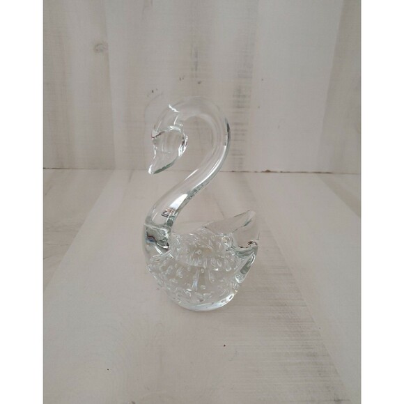 Vintage TANCO Controlled Bubble Clear Art Glass Swan Paperweight Made in Taiwan - Picture 1 of 6